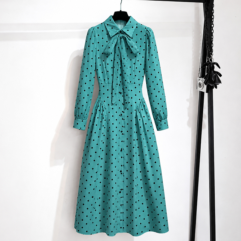 2026 Autumn French Style Polka Dot Dress Women Cinched Waist Slimming Elegant Long Dress 89183 - Image 3