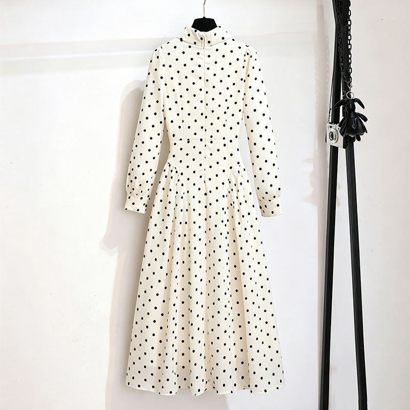 2026 Autumn French Style Polka Dot Dress Women Cinched Waist Slimming Elegant Long Dress 89183 - Image 4