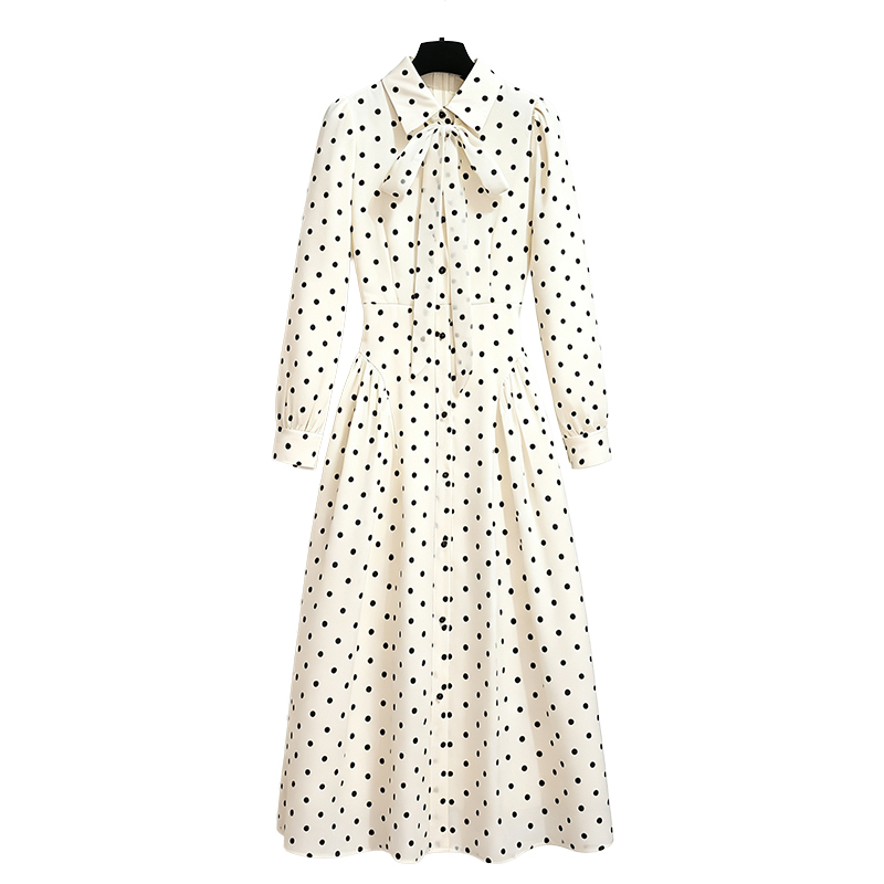 2026 Autumn French Style Polka Dot Dress Women Cinched Waist Slimming Elegant Long Dress 89183 - Image 5