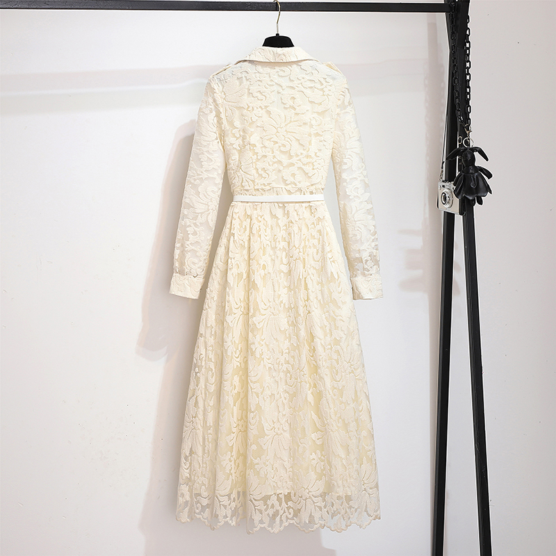 2026 Elegant Long Sleeve Single-Breasted Lace A-Line Dress with Waist Cinching - Image 2