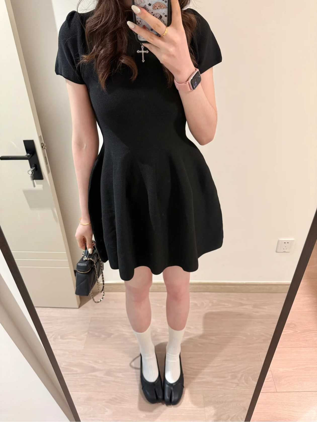Black Waist-Cinching Knit Dress Women Summer Slimming Short Sleeve Short Dress - Style 439bc6