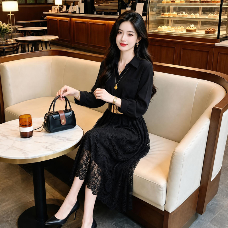 Elegant Hollow-Out Waist-Slimming Midi Dress with Belt 89197 - Image 3