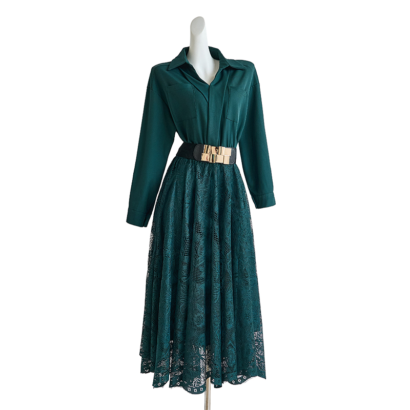 Elegant Hollow-Out Waist-Slimming Midi Dress with Belt 89197 - Image 5