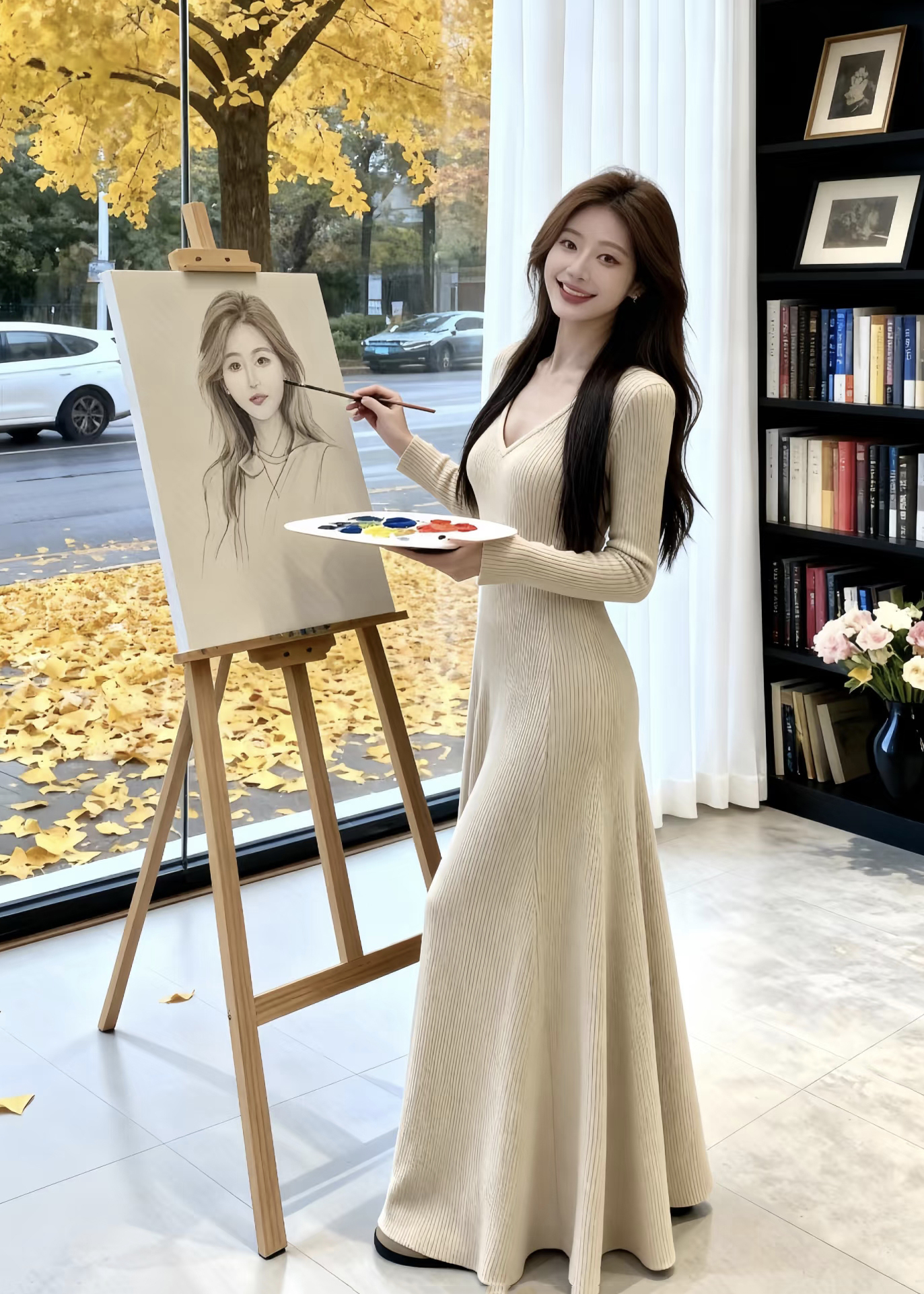 Elegant Slimming Ribbed Knit Long Sleeve Bodycon Dress