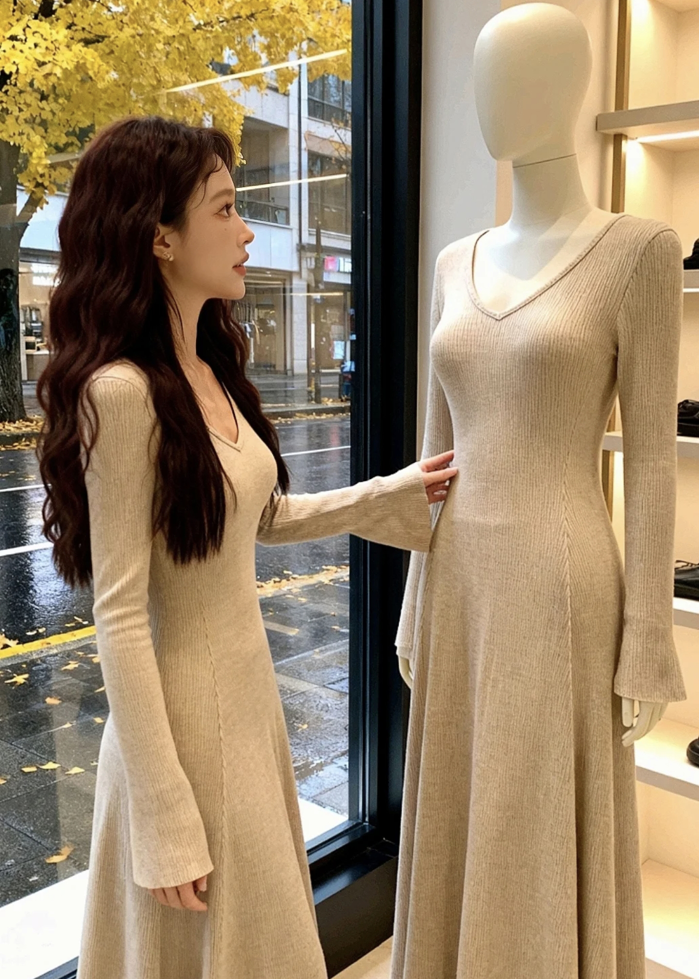 Elegant Slimming Ribbed Knit Long Sleeve Bodycon Dress - Image 4