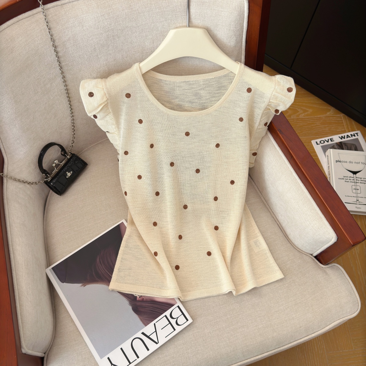 Korean Style Polka Dot Knit Top for Women Summer New Soft Comfortable Loose Short Sleeve