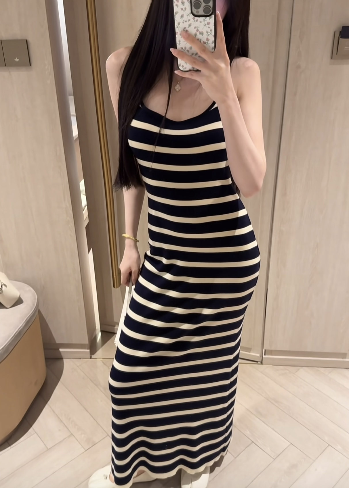 Korean Style Striped Knit Cami Dress Slimming Bodycon Long Dress
