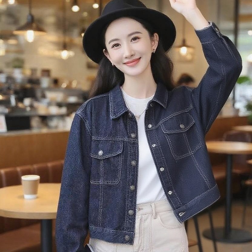 Korean Style Trendy High-End Retro Loose All-Match Dark Blue Denim Jacket - Image 2