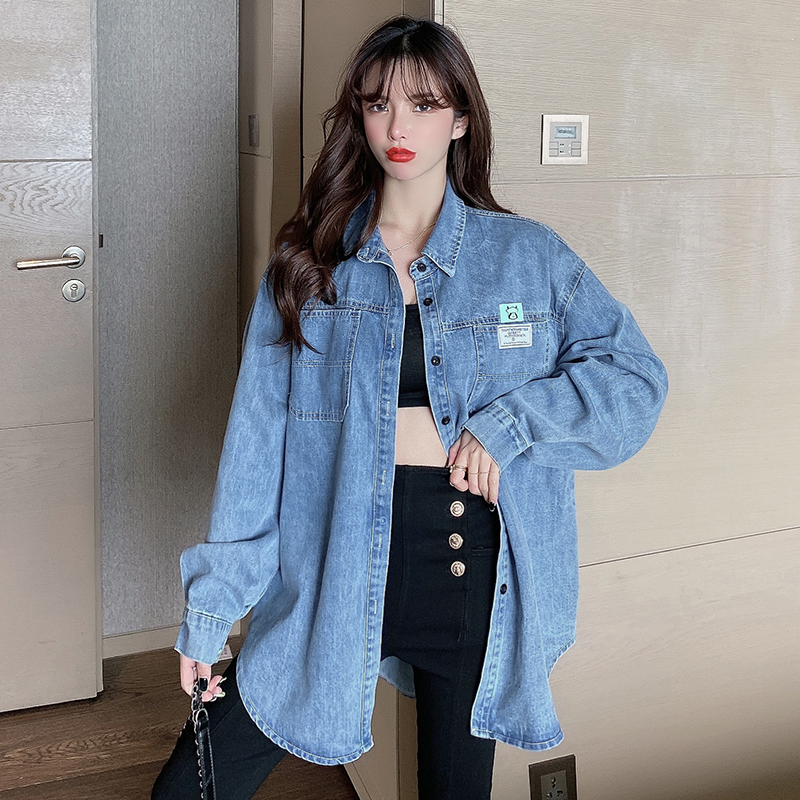 New Korean Style Loose Fit Denim Shirt Women Long Sleeve - Image 2