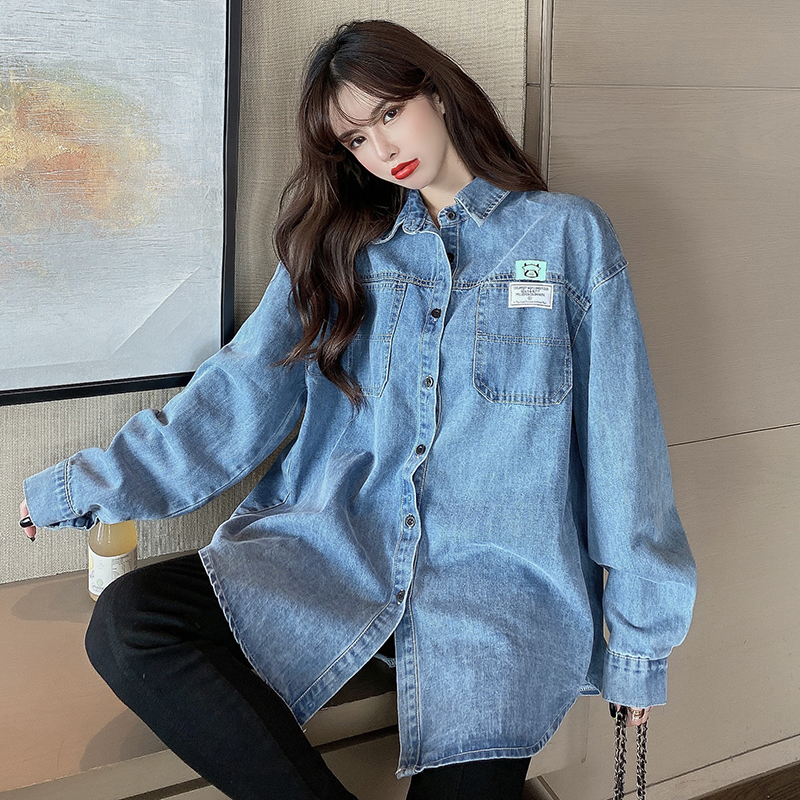New Korean Style Loose Fit Denim Shirt Women Long Sleeve - Image 4