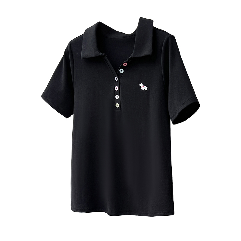 2026 Summer Plus Size Women's Rainbow Button Embroidered Pony Polo Neck Short Sleeve T-Shirt - Image 5