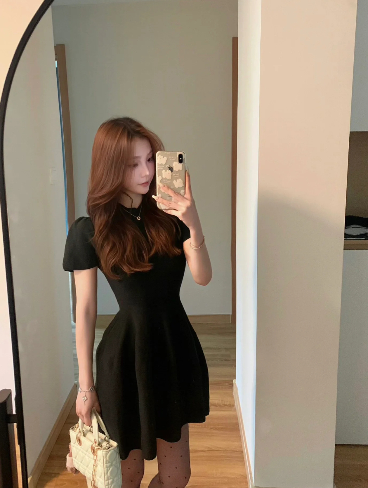 Summer Premium Knit Short Sleeve Dress Women Petite Waist Slimming Puffball Elegant Little Black Dress