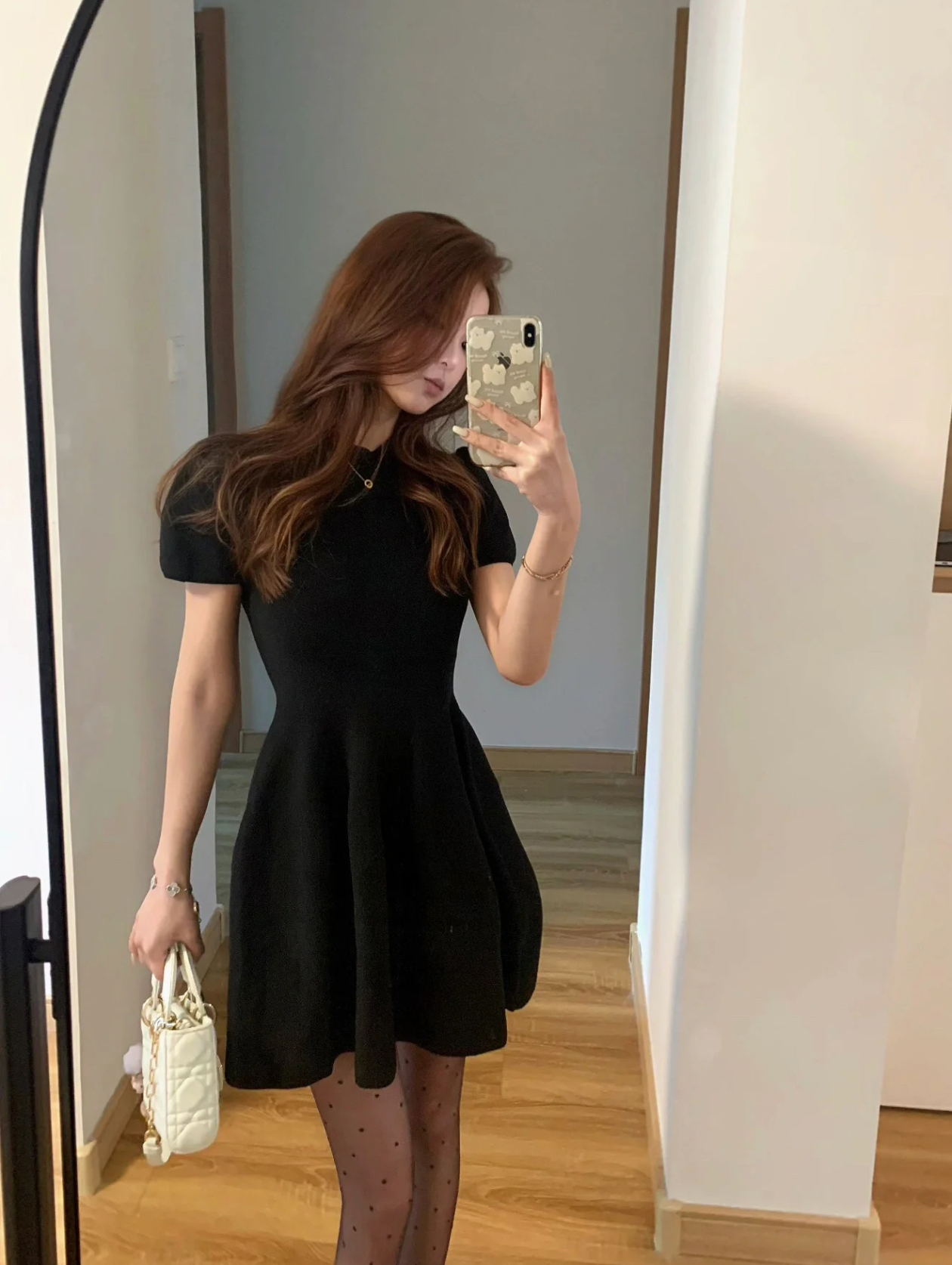 Summer Premium Knit Short Sleeve Dress Women Petite Waist Slimming Puffball Elegant Little Black Dress - Image 2
