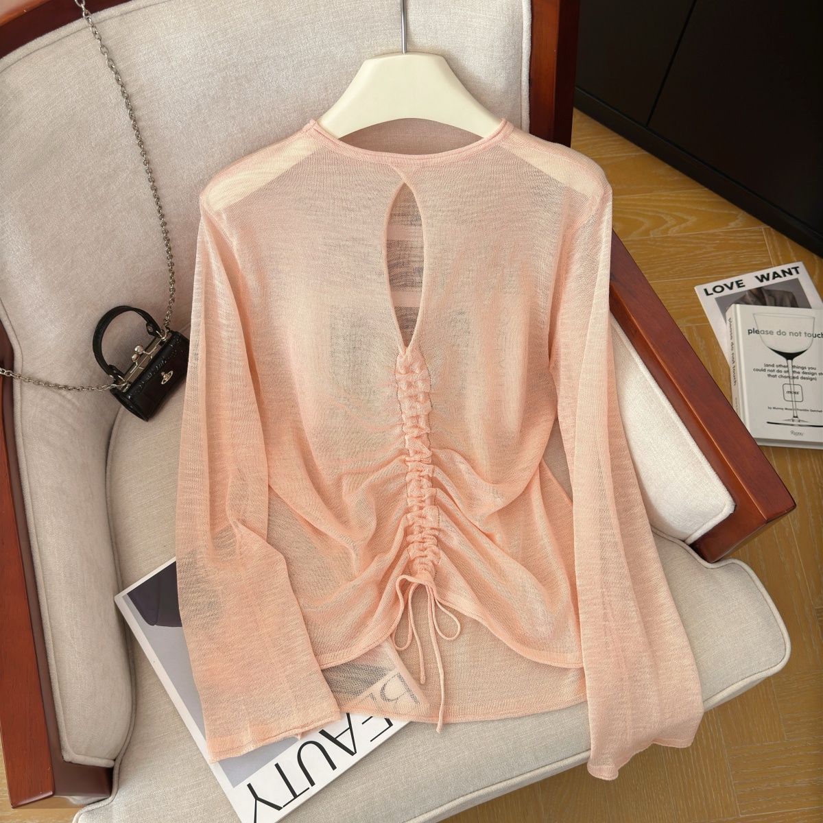 Women Summer Open Back Drawstring Sun Protection Top Thin Long Sleeve - Image 5