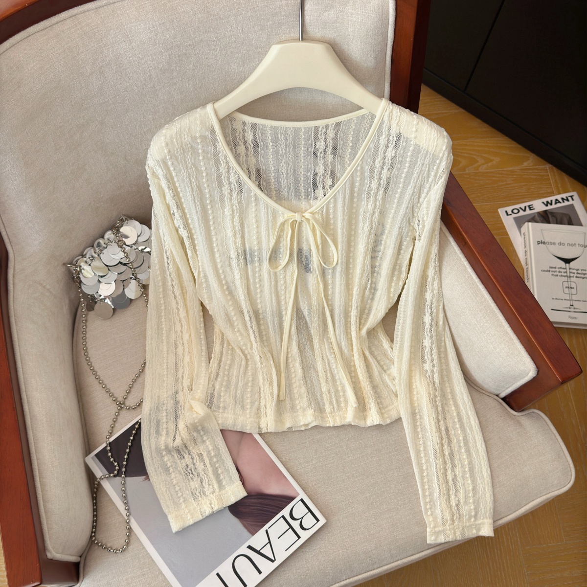 Women's Jacquard Tie-Front Knit Cardigan Summer Vacation Cover-Up - Image 2