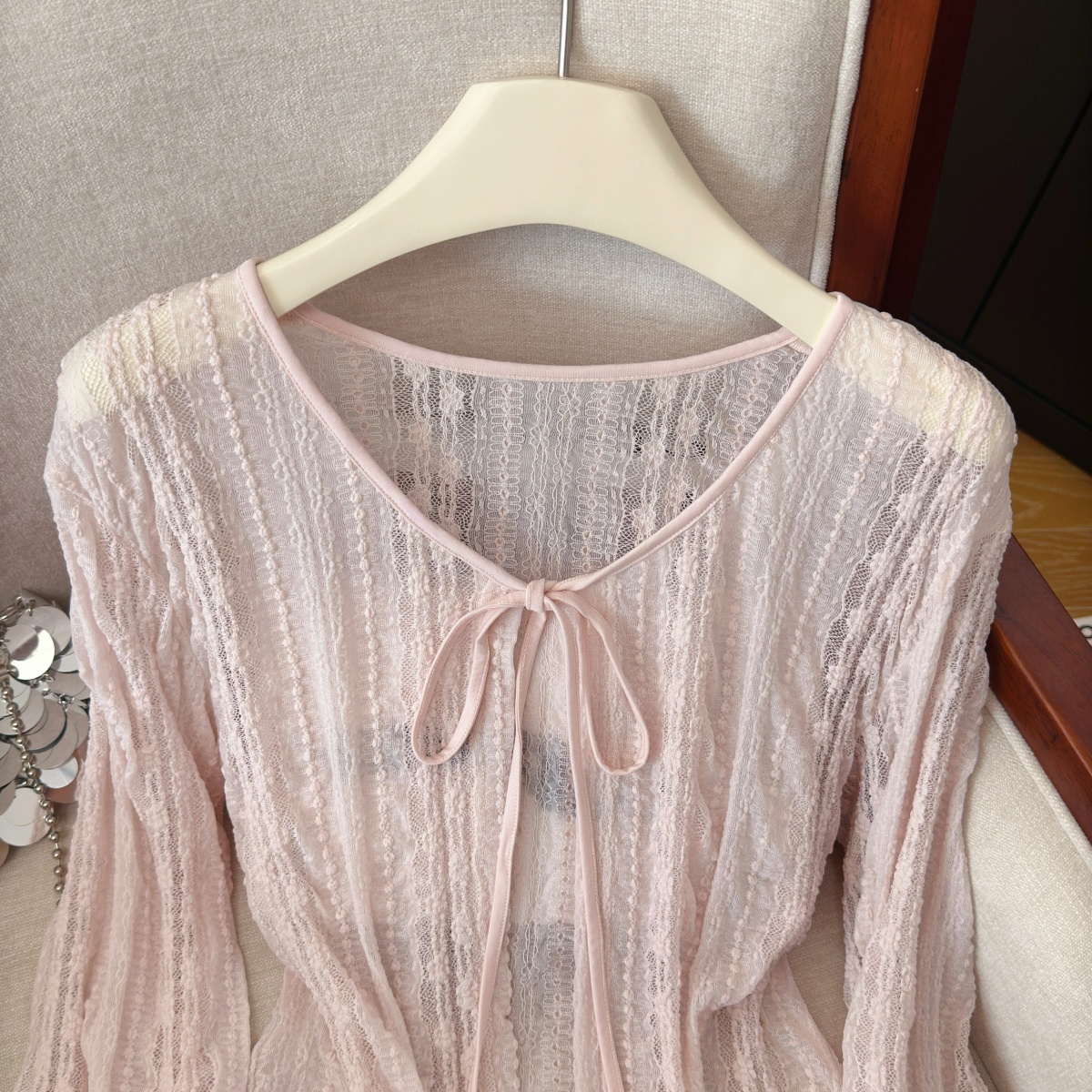 Women's Jacquard Tie-Front Knit Cardigan Summer Vacation Cover-Up - Image 3