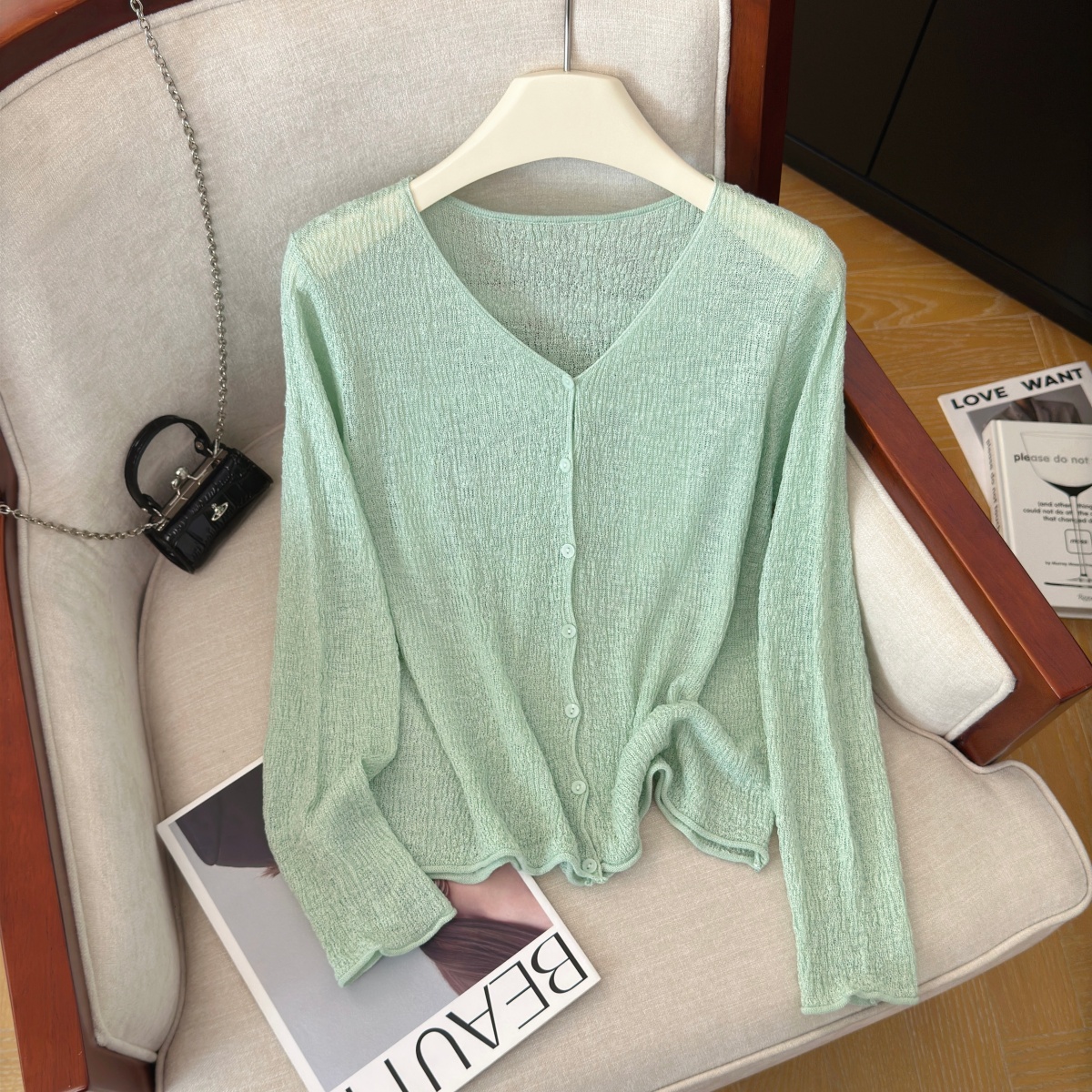 Women's Lightweight Knit Sun Protection Cardigan Summer Loose Solid Color Shirt - Image 2