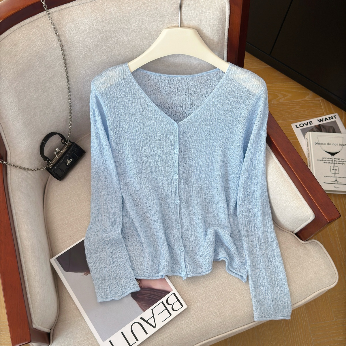 Women's Lightweight Knit Sun Protection Cardigan Summer Loose Solid Color Shirt - Image 3