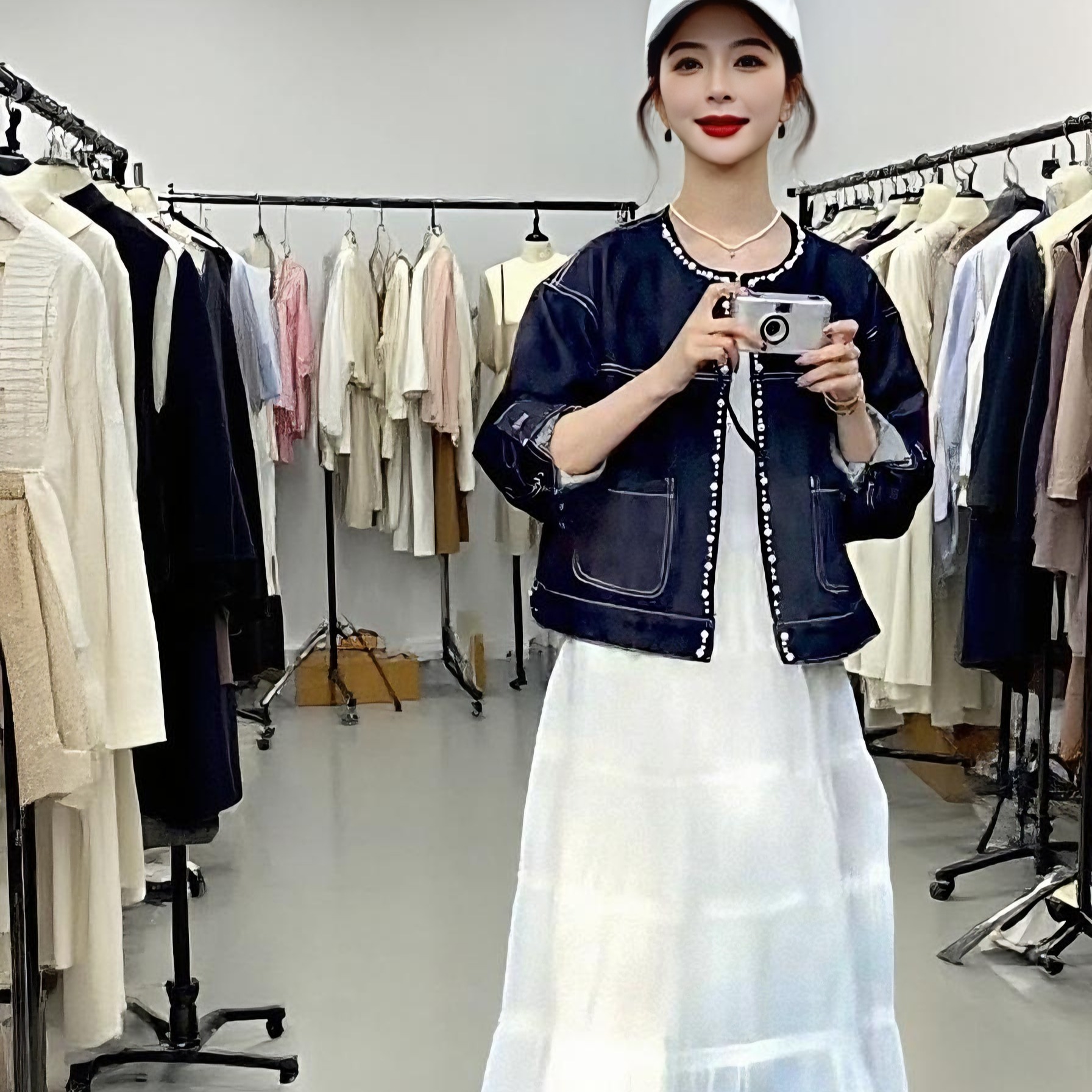 Women's Loose Fit Denim Jacket with Beaded Decoration - Image 3