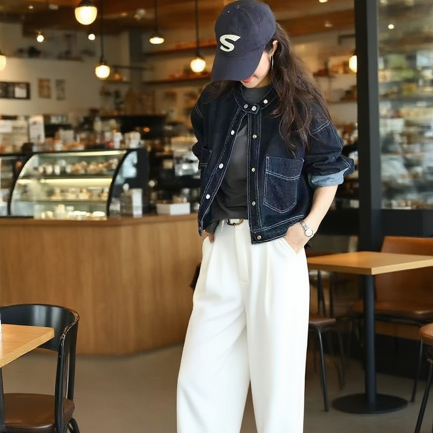 Women's Loose Fit Denim Jacket with Pockets Button Front Long Sleeve - Image 4