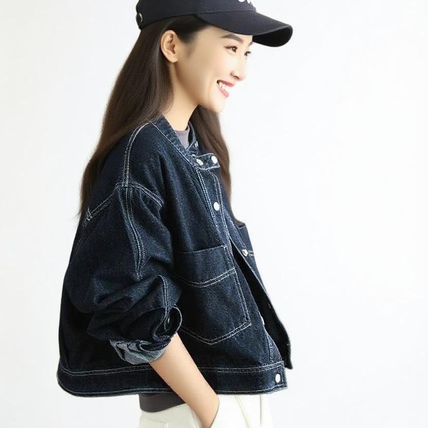 Women's Loose Fit Denim Jacket with Pockets Button Front Long Sleeve - Image 5