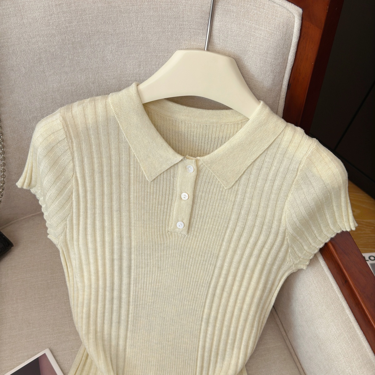 Women's Polo Collar Knit Top Summer Short Sleeve Solid Color - Image 4